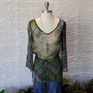 Lucky Brand, 3/4 sleeve, sheer print top. Size S.